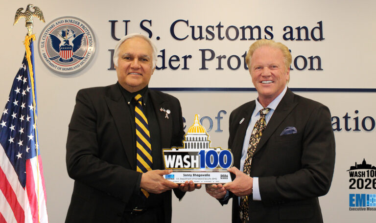 CBP CIO Sonny Bhagowalia Accepts 2026 Wash100 Award From Jim Garrettson