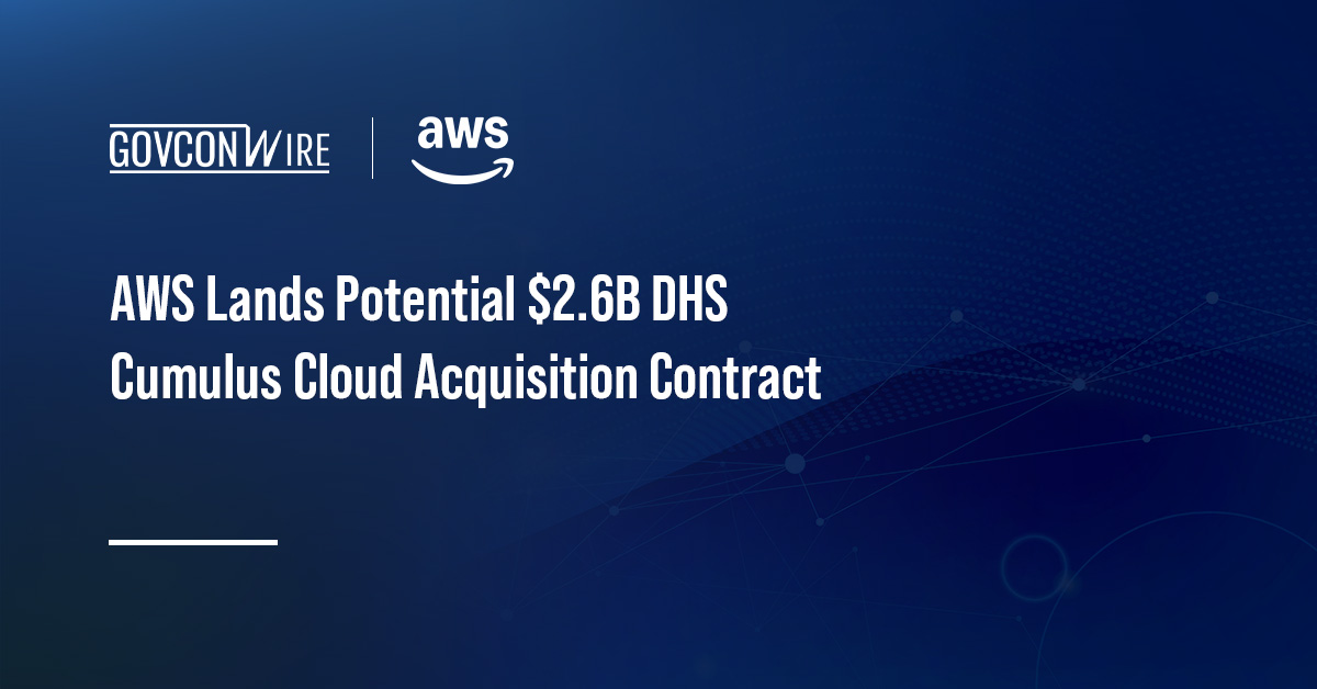 Amazon Web Services logo. AWS has received the potential $2.56 billion DHS Cumulus cloud service acquisition contract.