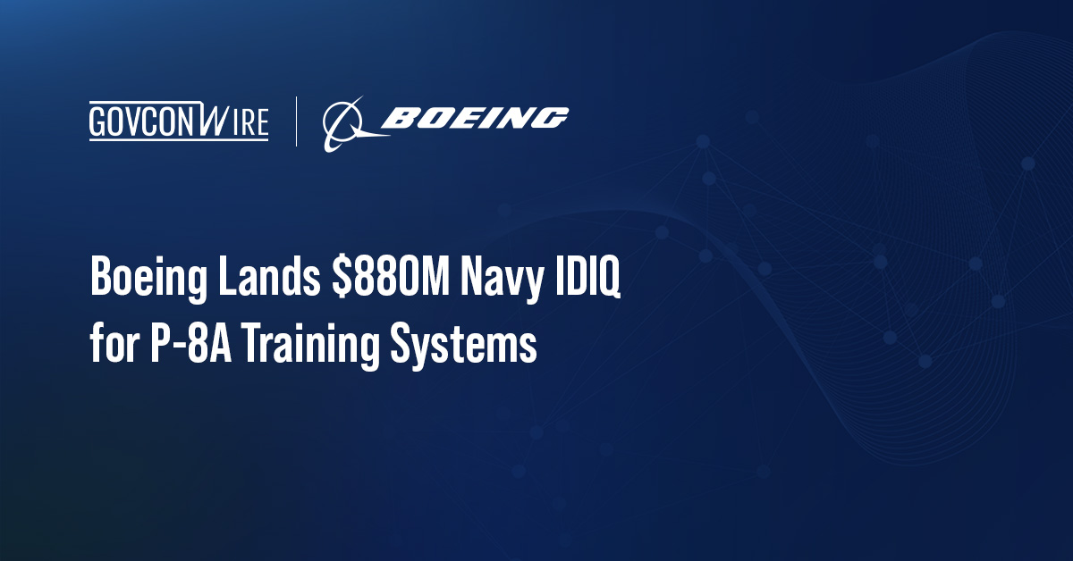 Boeing Lands $880M Navy IDIQ for P-8A Training Systems Boeing logo. Boeing has received an $880 million IDIQ Navy contract to procure and modernize P-8A Poseidon training systems.