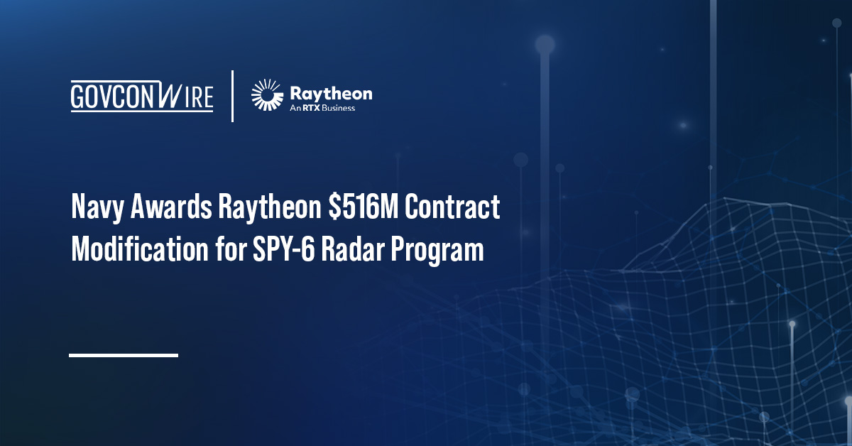 Raytheon logo. The RTX company secured a $515.8 million Navy contract modification for the SPY-6 radar program.