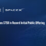 SpaceX logo. SpaceX has raised $75 billion in record IPO at a price of $135.00 per share.