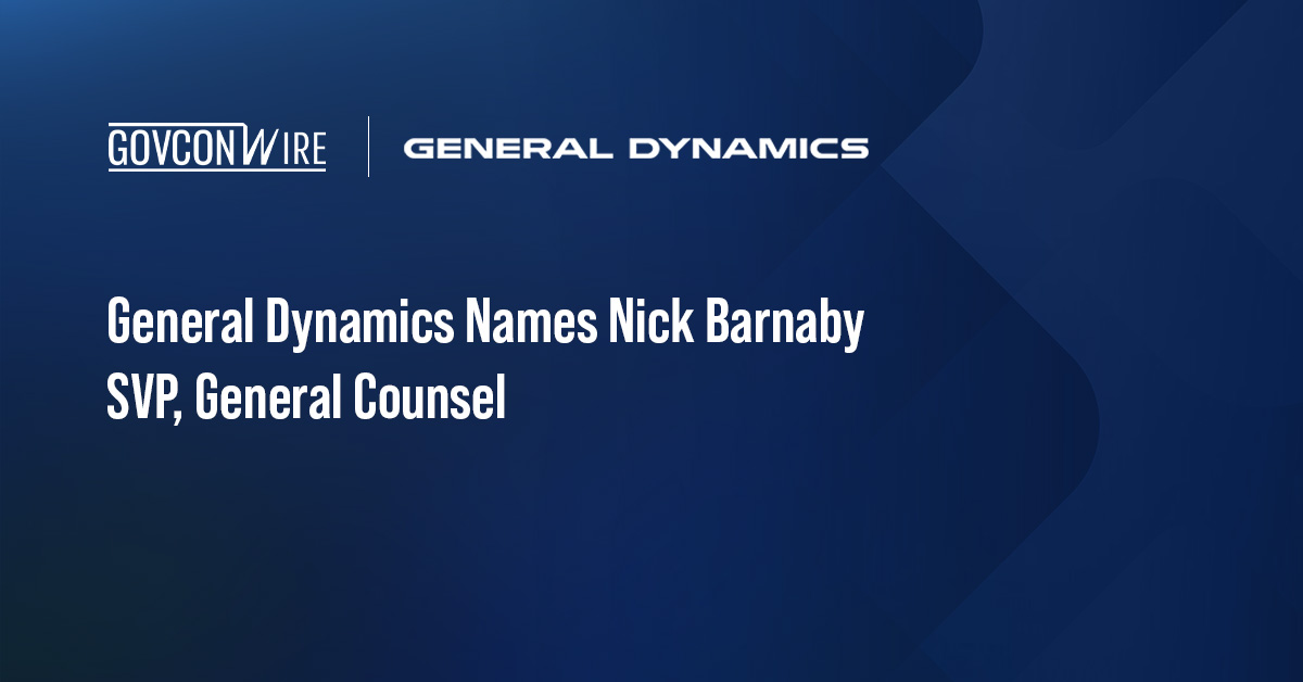 General Dynamics Names Nick Barnaby SVP, General Counsel General Dynamics logo. General Dynamics has promoted Nick Barnaby to senior vice president and general counsel.