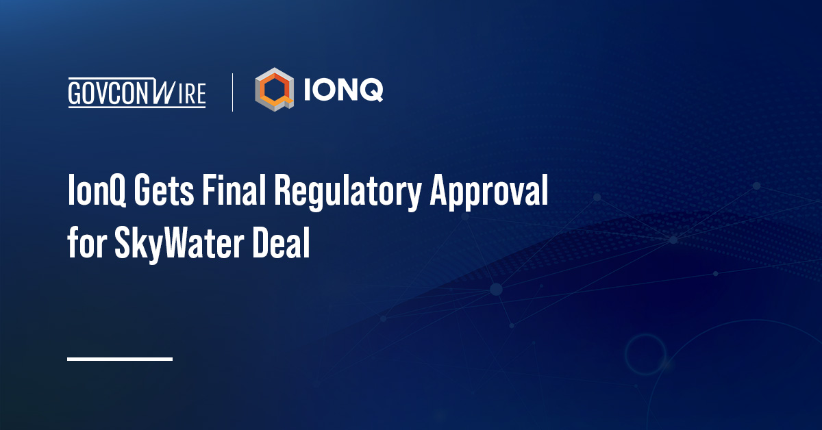 IonQ logo. IonQ has received final regulatory approval to close its acquisition of SkyWater Technology.