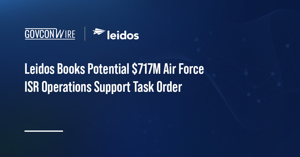 Leidos logo. Leidos has received a potential $717 million Air Force task order for ISR operations support.